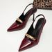 Burgundy Patent Leather Pointed-toe Slingback Women's Low-cut High-heeled Shoes With Gold Thin Strap Accessories And_vogvips.com