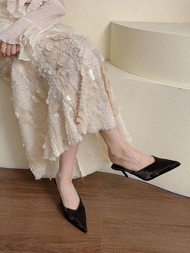 New Slimming Pointed Toe Stiletto V-Cut Mules High Heels Elegant Closed-Toe Half Slippers For Women Outdoor Wear_vogvips.com