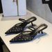 French Mesh Lace Pointed Head Thin Heel Baotou Rhinestone Slippers Outer Wear Hollow Word With Half Drag_vogvips.com