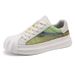 Cold-adhesive Printed Hollow Niche Ice Silk Breathable Board Broadcast Seashell Head Catwalk Work Shoes_vogvips.com
