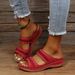 New Model : Large Size Retro Stitched Non-slip Round-toe Wedge Casual Slide Sandals For_vogvips.com