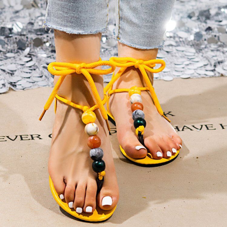 Foreign Trade Plus-size Sandals, Vintage Beaded Flip-flops For Women, In Stock, New Summer Style, Versatile Flat Casual_vogvips.com