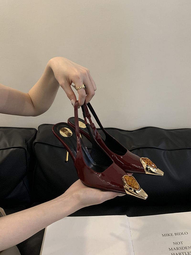 Women's Fashion Pointed Toe High Heel Sandals With Gemstone Decor - Light Luxury Summer Beach Shoes Luxurious Jewel Embellished Closed Toe Sandals_vogvips.com