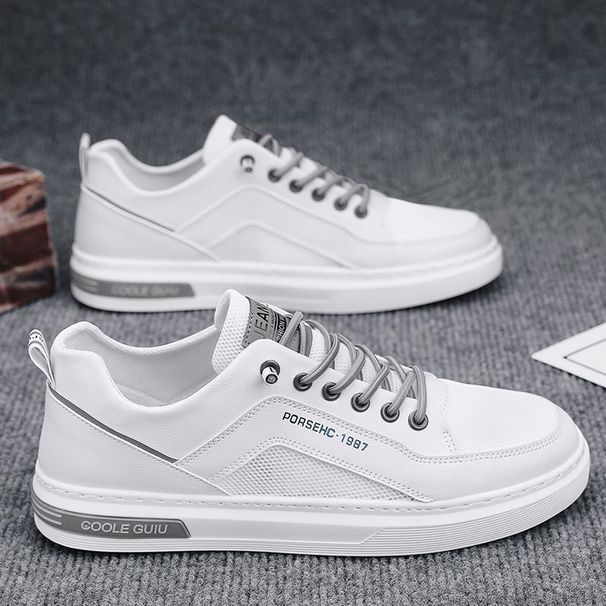 Men's Casual Breathable Hollow Mesh Panel Shoes Lightweight Spring Summer Trendy Versatile White Student Footwear_vogvips.com
