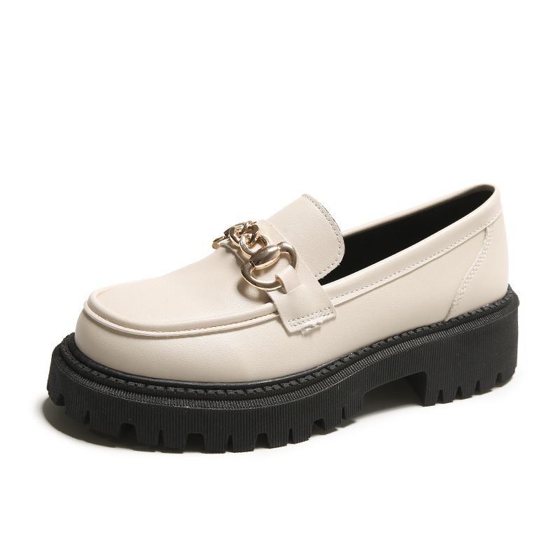 Cross Border Plus Size British Style Women S Leather Shoes New Platform Thick Sole Slip On Simple Fashion Loafers_vogvips.com