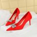 18249-AK51 European And American Fashion Pointed-toe High-heeled For Women With Rhinestone Bow, Shallow Mid-heel Single_vogvips.com