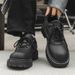 Men's Shoes Four Seasons Lace Up Solid Color Niche Leather Shoes Men's Outdoor Leather Thick Soled Work Shoes Fashionable New Black Big Toed Shoes_vogvips.com