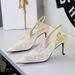 Women's Stiletto Heel Pumps Sexy Banquet Hollowed out Lace Mesh Pointed Toe Strappy Sandals European Style_vogvips.com