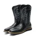 Men Vintage Embroidery Western Cowboy Square Toe On Mid Calf Riding Retro Distressed PU Leather Non Slip Outdoor Work_vogvips.com