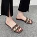 plus Size Women's Fashionable Versatile Casual Flat One Strap Metallic Sandals_vogvips.com