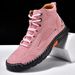 Cross-Border New Large Size Women's Leather Fashion Hand-Sewn Ankle Flat Short Boots Lace-Up Casual Shoes_vogvips.com