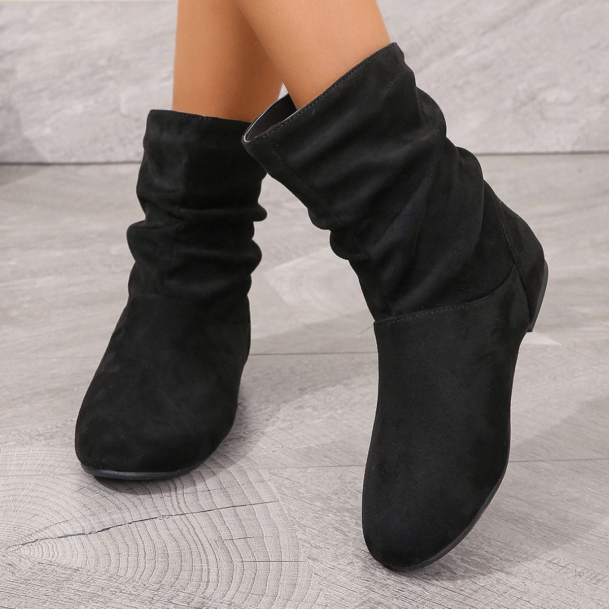 Slip-On Low-Cut Fashionable Casual Stretch Ultra-Low Tube Women's Boots_vogvips.com