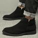 Leather Chelsea Boots Men's Velvet Leather Pointed High Top Leather Shoes Medium Short Boots Martin Boots Black_vogvips.com
