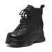 Platform Short Boots For Women, Autumn And Winter 2025 New Style, Mid-Heel Women's Leather Shoes, Fleece-Lined, Height-Increasing, Black Hot-Selling Boots_vogvips.com