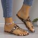 Women's Leopard Print Flat Flip Flops Sandals With Metal Buckle European American Style Summer Outdoor Wear Flip Flops For Women Match Dress_vogvips.com