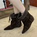 Sheepskin Version ~ Niche Wrinkled Pointed Toe Western Cowboy Short For Women Autumn Winter New Wide Tube Inner_vogvips.com