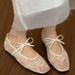 Sheepskin White French Style High Rise Ballet Women's New Butterfly Knot Mesh Versatile Flat Sole Shoes Women_vogvips.com