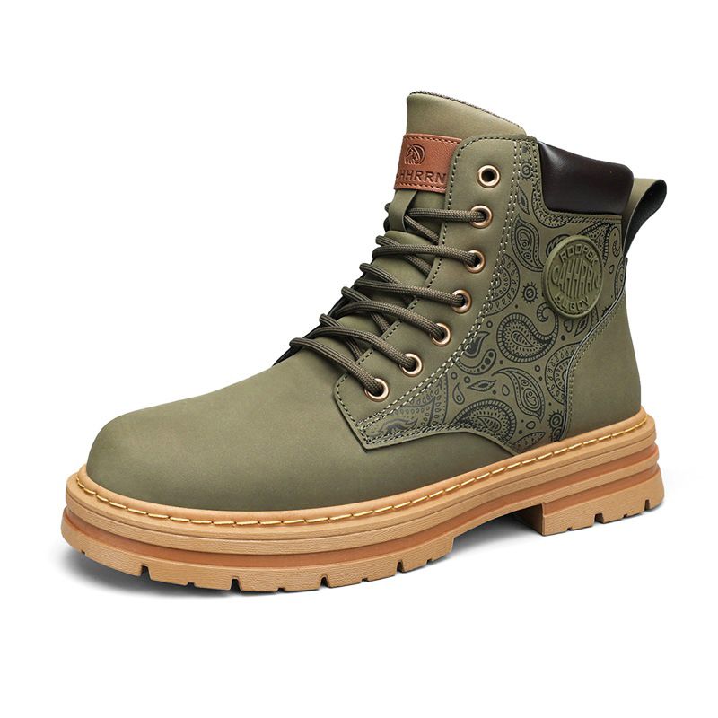 Men's Three-Color High-Top Martin Boots, Retro Suede Work Boots With Thick Sole, Chunky Yellow Boots For Outdoor & Casual Wear_vogvips.com