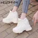 Spring Women Ankle Boots NEW Fashion Winter Ladies Platform Cm High Wedges Leather Casual Shoes Woman Thick Black_vogvips.com