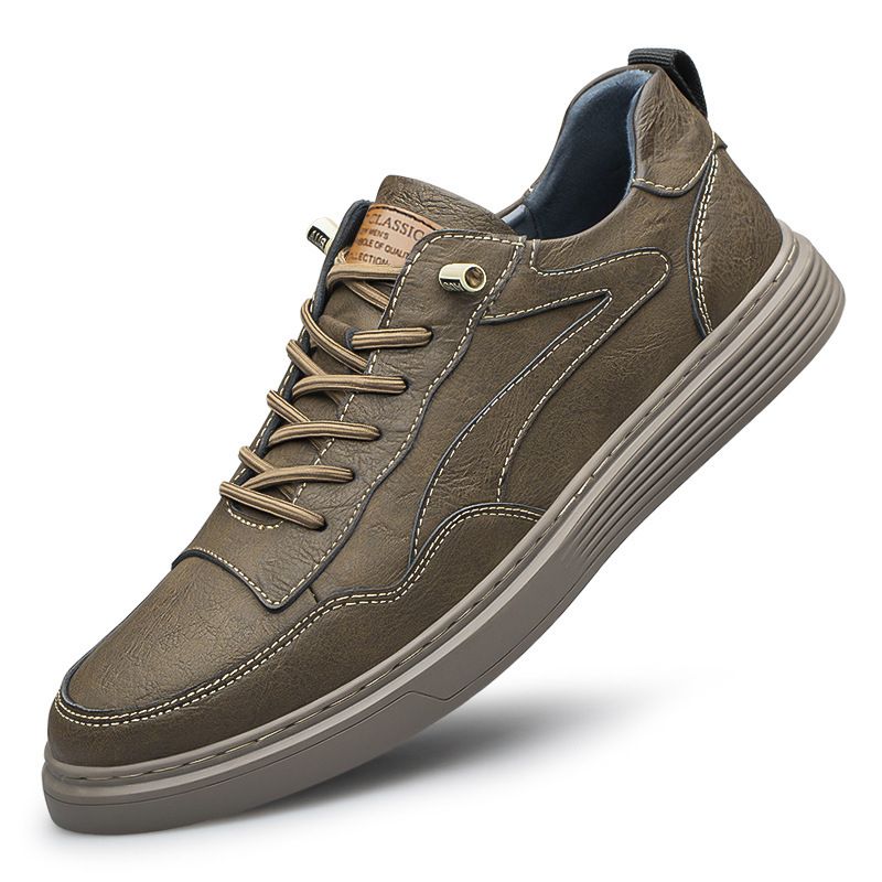 Men's Round Head Board Shoes Cowhide Surface Breathable Casual White Shoes Low-top Sports Shoes_vogvips.com