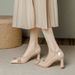 Nude Color Chunky Pointed Toe Mid Heel High Heels For Women 7cm 2024 Spring Autumn Soft Leather Dress Shoes_vogvips.com