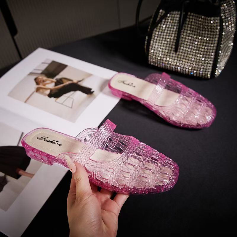 Fashionable Crystal Closed-toe Slippers Women, Non-slip Bathroom Sandals, Versatile Casual Home Shoes, Suitable For_vogvips.com