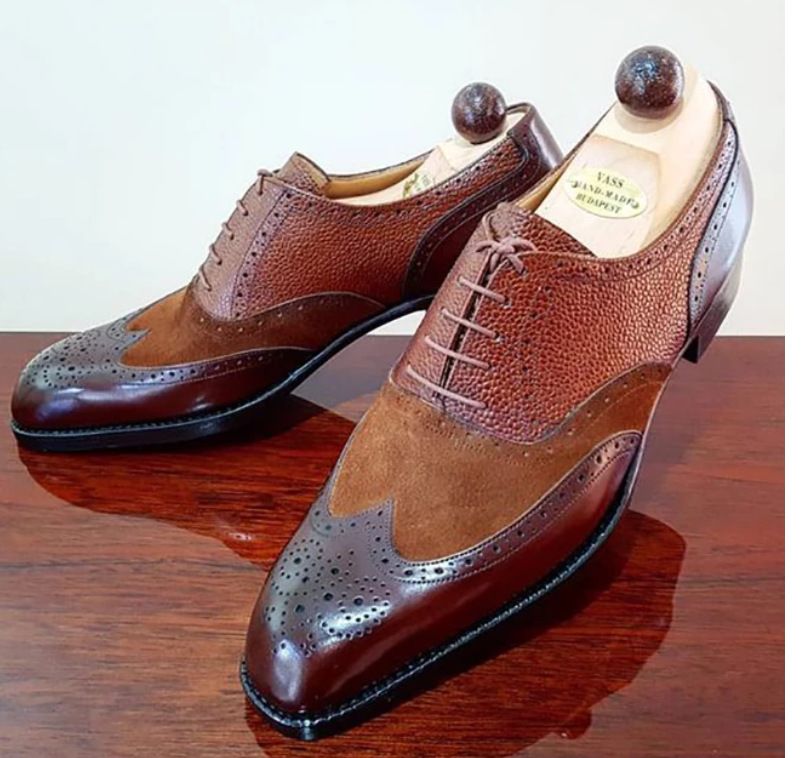 Men's plus Size Formal Leather Shoes Pointed Toe Oxford Retro Business Professional Fashion Patchwork Shoes_vogvips.com