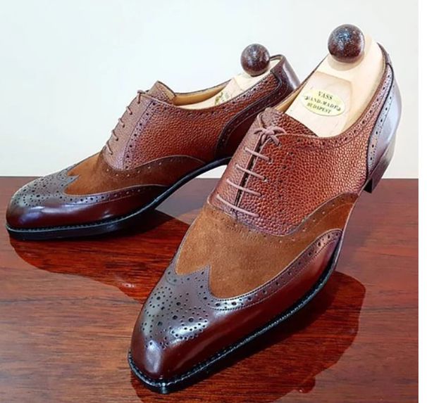 Men's plus Size Formal Leather Shoes Pointed Toe Oxford Retro Business Professional Fashion Patchwork Shoes_vogvips.com