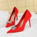 18249-K51 Banquet Thin Ultra High Heels Shallow Mouth Pointed Silk Water Diamond Bow Single Shoes_vogvips.com