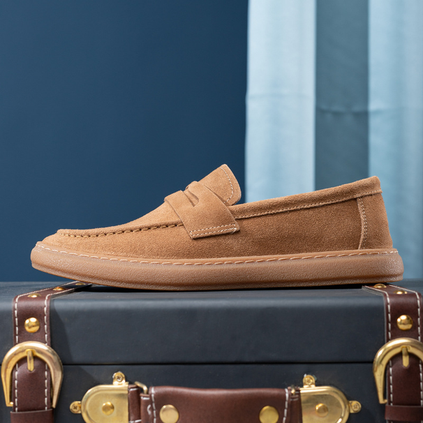 Euro Step 2025 New Soft Sole Men's Slip-On Lazy Genuine Loafers British Style Casual Leather Shoes_vogvips.com