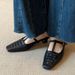 Women's Shoes Retro Woven Square Toe Mules, Versatile T Strap Closed Toe Sandals._vogvips.com