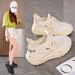 Summer Women's Shoes Breathable Hollow Mesh Shoes, Women's Korean Version Versatile Thick-Soled Knitted Sports Shoes, Ca_vogvips.com