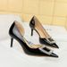 638-AK63 Banquet High Heels Lacquer Leather Shallow Mouth Pointed Side Hollow Square Metal Water Diamond Buckle Single_vogvips.com