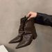 Chunky Heel Pointed Toe Tube Street Style Short Women's Shoes Spring Autumn 2025 New Summer Brown Western Cowboy Boots_vogvips.com