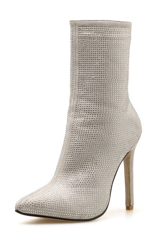 Women's Pointed Toe Rhinestone High Heel Boots Autumn Winter Size 42_vogvips.com