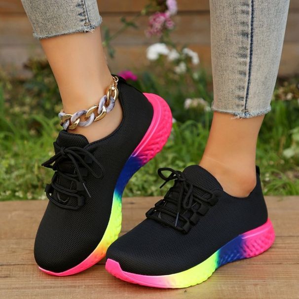 Rainbow Sole Sneakers Women Plus Size 43 Breathable Mesh Platform Sports Woman Non-Slip Lace Up Tennis Shoes_vogvips.com