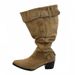 Wide-Shaft Suede Long Riding 2026, Vintage Wide-Shaft Chunky Heel Pointed Toe Buckle Ruched Stacked Boots For Women_vogvips.com