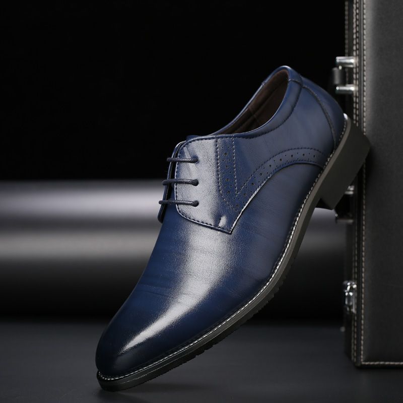 Suitable For All Seasons Business Formal British Leather Brogue Carved Korean Style Shoes, Men's Pointed Toe Lace-up Trendy Shoes_vogvips.com