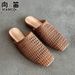 Sheepskin Handwoven Closed-Toe Half Slippers For Women, Summer Wearable Breathable Hollow Out Clogs, Flat Sandals_vogvips.com