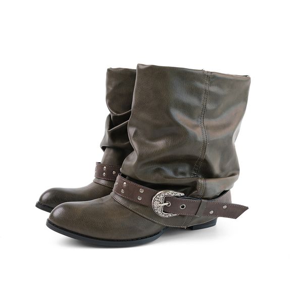 Unique Design Wrinkled Western Cowboy Short 2025 Autumn Women's Slouch Chunky Heel Pointed Toe Riding Cuff Boots_vogvips.com