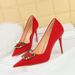 3265-K9 Korean Style Fashion Party High Stiletto Heels Shallow Mouth Pointed Toe Metal Buckle Decorated Single Women's_vogvips.com