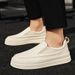 Fashion Youth Latest Trend Men Leather Casual Outdoor Shoes Platform Loafers Slip-on High Quality White Minimalist Thick Bottom Sneakers_vogvips.com