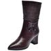 Chunky Heel Martin For Women 2022 Autumn Winter New Bow Side Zipper Leather Mid-Calf Fashion Boots_vogvips.com