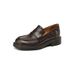 Tread Vintage Brown Flat Loafers For Women Spring And Autumn New Round Toe Single Small Leather Shoes_vogvips.com