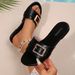 Women's Fashionable Slippers Round Toe Flat Sandals Classic Versatile Solid Color Metallic Decoration_vogvips.com