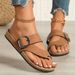 Large-sized Flat-bottomed Buckle-toe Flip-flops For Women With Belt Buckles Worn Over Beach Sandals_vogvips.com
