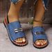 New Foreign Trade Model Large Size Buckle Fabric For Women, Summer Elastic Strap Flat Embroidered Beach Sandals_vogvips.com