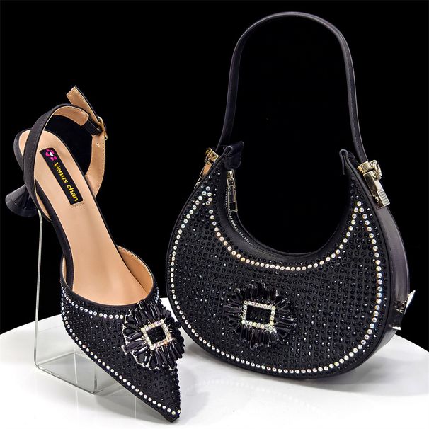 Women's Shoes Women's Pointed Shoes And Bags Set Diamond Buckle Decoration Fashionable And Simple Banquet Style Wine Red Pointed_vogvips.com