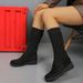 Women's Winter Knitted Mid Calf Boots Wedge Heel Breathable Slip On Sock Plus Size Slim Fit_vogvips.com