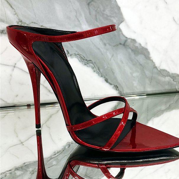 2026 New Pointed Stiletto High Heels Red Patent Leather One-word Strap Half-drag Fashion Versatile High-heeled Women's Sandals_vogvips.com